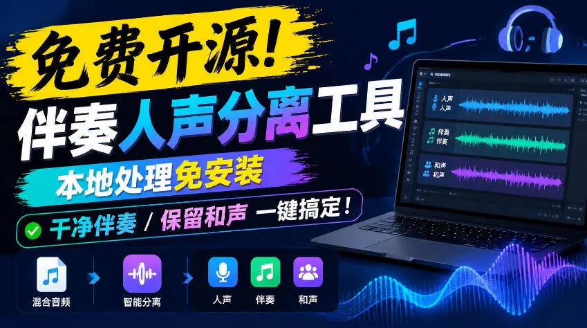 免费开源！伴奏人声分离工具，本地处理免安装，干净伴奏，保留和声一键搞定！-鱼见海资源网-免费PHP网站源码模板,插件软件网创AI智能体资源分享平台！