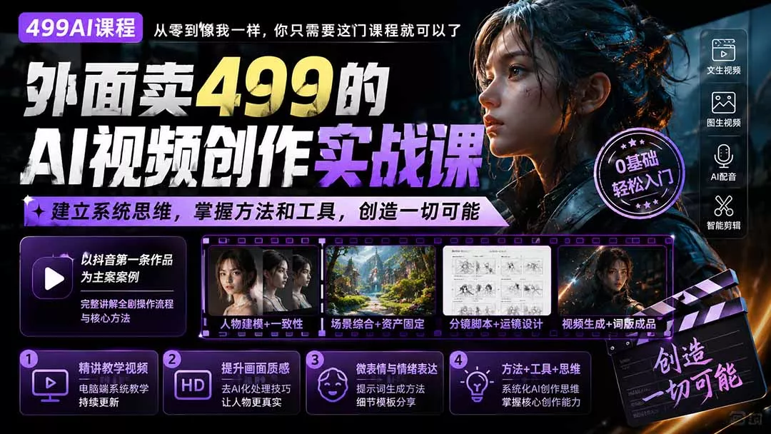 外面卖499的AI视频创作实战课：建立系统思维，掌握方法和工具，