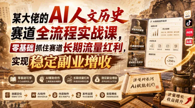 某大佬的AI人文历史赛道全流程实战课，零基础抓住赛道长期流量红利，实现稳定副业增收客创社区-专注互联网轻资产资源整合与分享客创社区-专注互联网轻资产资源整合与分享