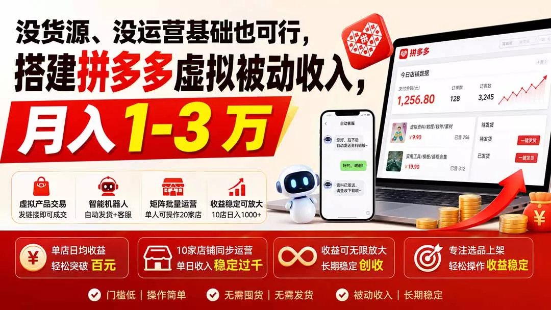 没货源、没运营基础也可行，搭建多多虚拟被动收入，月入 1-3 万客创社区-专注互联网轻资产资源整合与分享客创社区-专注互联网轻资产资源整合与分享