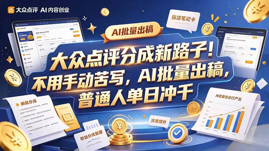 大众点评副业新玩法，工具提效解放双手，批量做笔记，单日可破千 《鱼见海科技》-鱼见海资源网-免费PHP网站源码模板,插件软件网创AI智能体资源分享平台！