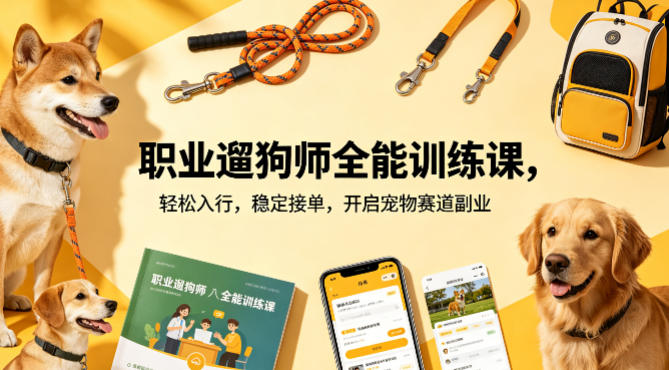职业遛狗师全能训练课，轻松入行，稳定接单，开启宠物赛道副业客创社区-专注互联网轻资产资源整合与分享客创社区-专注互联网轻资产资源整合与分享