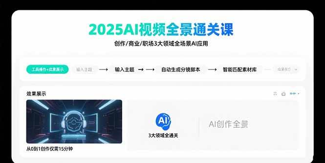 （15762期）2025AI视频全景通关课：涵盖创作/商业/职场3大领域 掌握AI全场景应用-客创社 - 专注互联网轻资产创业及网络项目资源整合与分享客创社-免费且强大的项目分享网站！