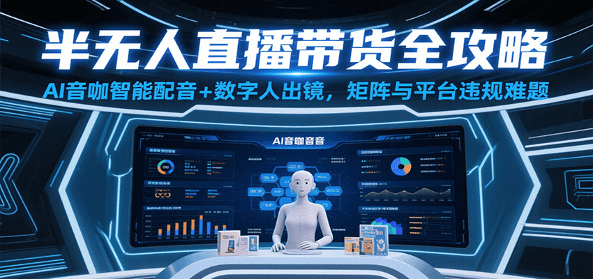 半无人直播带货全攻略：AI音咖智能配音+数字人出镜，解决账号矩阵与平台违规难题-客创社 - 专注互联网轻资产创业及网络项目资源整合与分享客创社-免费且强大的项目分享网站！