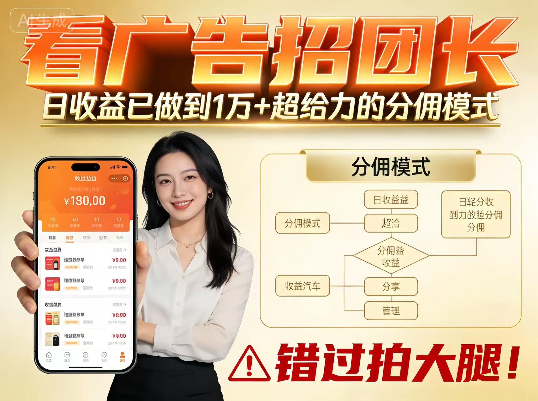 看广告招团长，团队收益已做到日入1万，分佣模式超给力，错过拍大腿客创社区-专注互联网轻资产资源整合与分享客创社区-专注互联网轻资产资源整合与分享