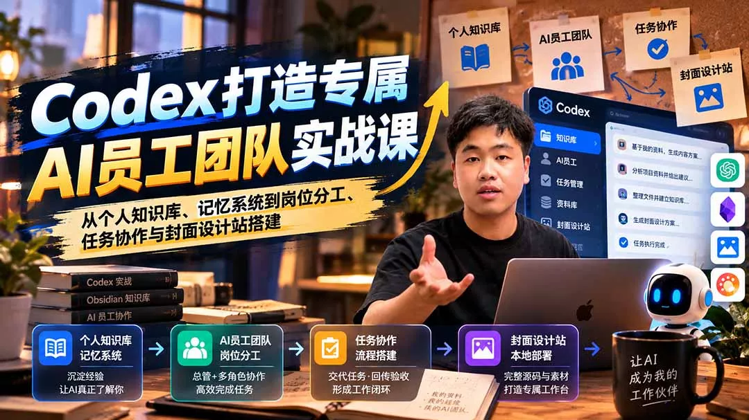 【无水印】Codex打造专属AI员工团队实战课：从个人知识库、记忆系统到岗位分工、任务协作与封面设计站搭建 《鱼见海科技》-鱼见海资源网-免费PHP网站源码模板,插件软件网创AI智能体资源分享平台！