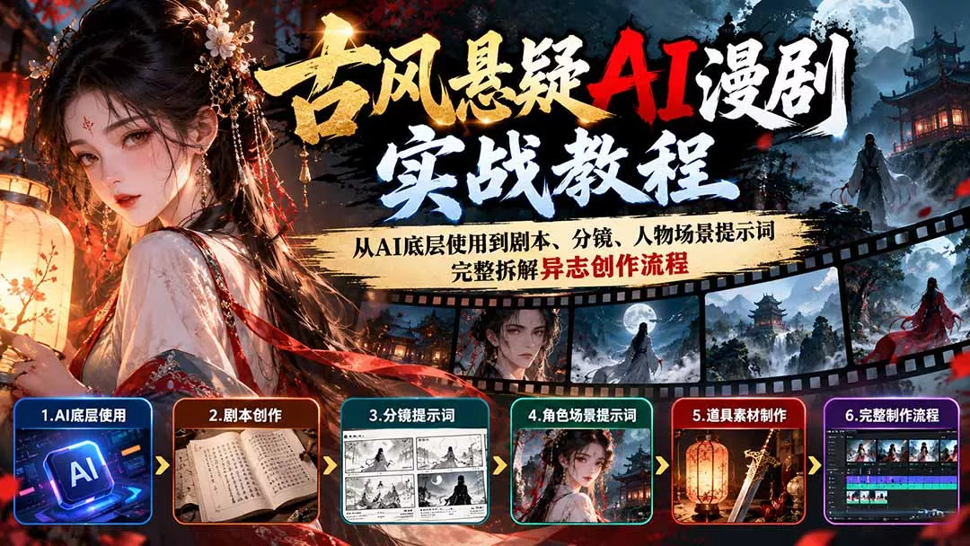 古风悬疑AI漫剧实战教程：从AI底层使用到剧本、分镜、人物场景提示词，完整拆解异志创作流程星享资源网HS游戏库