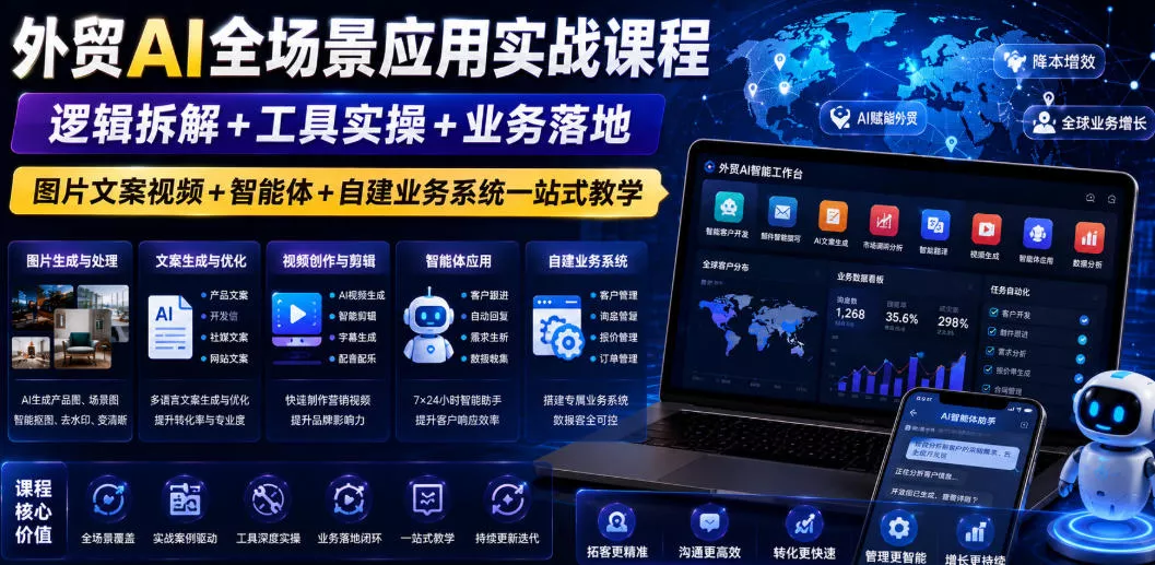 外贸AI全场景应用实战课程｜逻辑拆解+工具实操+业务落地，图片文案视频+智能体+自建业务系统一站式教学客创社区-专注互联网轻资产资源整合与分享客创社区-专注互联网轻资产资源整合与分享