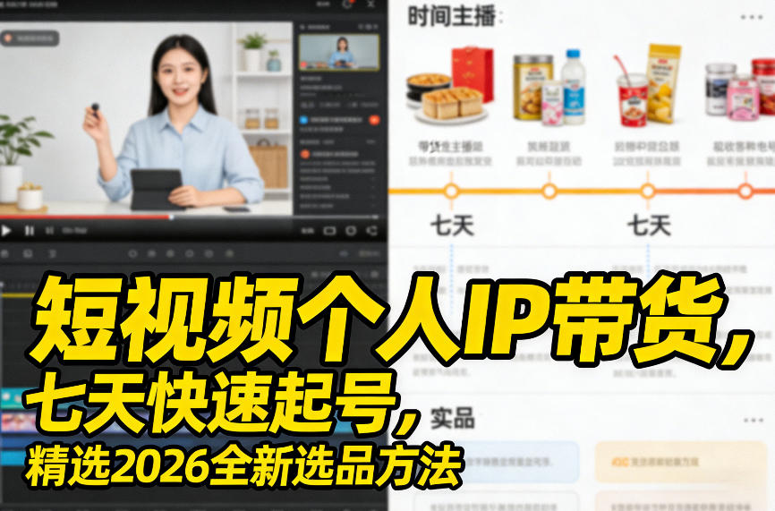 短视频个人IP带货，七天快速起号，精选2026全新选品方法客创社区-专注互联网轻资产资源整合与分享客创社区-专注互联网轻资产资源整合与分享