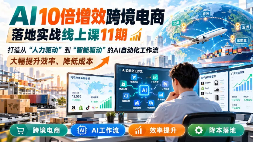 AI 10倍增效跨境电商落地实战线上课11期，打造从人力驱动到智能驱动的AI自动化工作流，大幅提升效率、降低成本 《鱼见海科技》-鱼见海资源网-免费PHP网站源码模板,插件软件网创AI智能体资源分享平台！