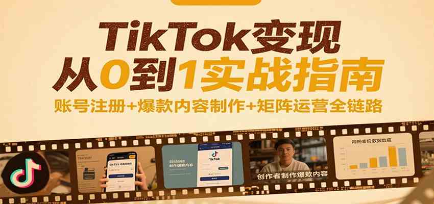 TikTok变现从0到1实战指南：账号注册+爆款内容制作+矩阵运营全链路-客创社 - 专注互联网轻资产创业及网络项目资源整合与分享客创社-免费且强大的项目分享网站！