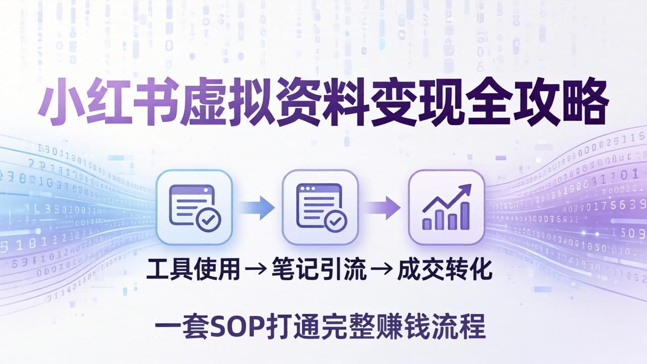 小红书虚拟资料变现全攻略：从工具使用到笔记引流成交，一套 SOP 打通完整赚钱流程客创社区-专注互联网轻资产资源整合与分享客创社区-专注互联网轻资产资源整合与分享