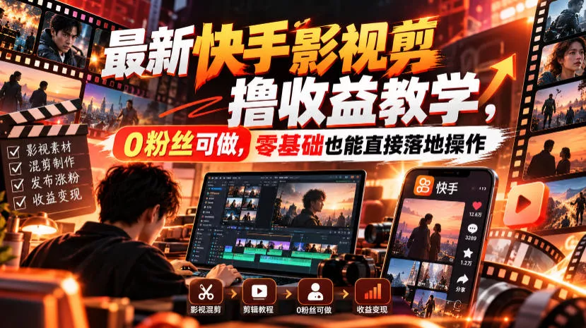 最新快手影视混剪撸收益教学，0粉丝可做，零基础也能直接落地操作-鱼见海资源网-免费PHP网站源码模板,插件软件网创AI智能体资源分享平台！