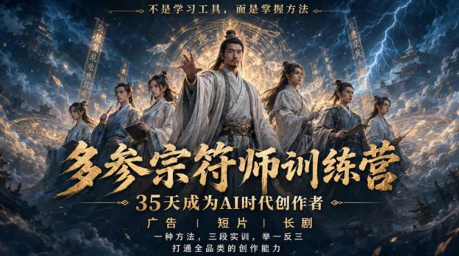 多参宗符师训练营，35天成为AI时代创作者，广告|短片|长剧，一种方法，三段实训，举一反三，打通全品类的创作能力客创社区-专注互联网轻资产资源整合与分享客创社区-专注互联网轻资产资源整合与分享