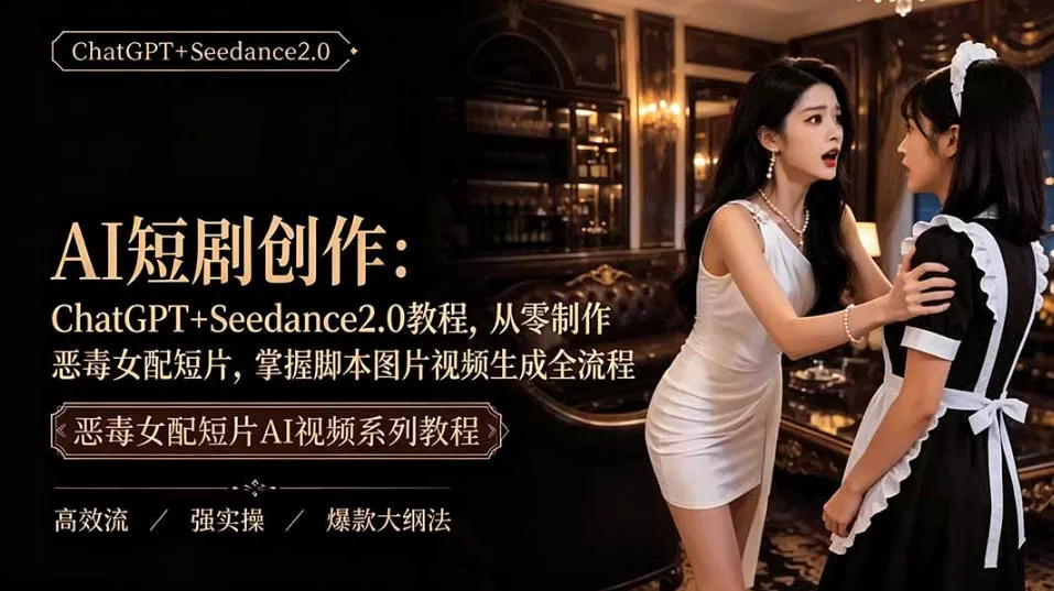 AI短剧从零创作实战课｜ChatGPT脚本撰写+Seedance2.0视频生成，恶毒女配短剧全流程教程客创社区-专注互联网轻资产资源整合与分享客创社区-专注互联网轻资产资源整合与分享