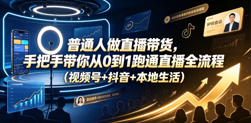 普通人做直播带货，手把手带你从0到1跑通直播全流程(视频号+抖音+本地生活)客创社区-专注互联网轻资产资源整合与分享客创社区-专注互联网轻资产资源整合与分享