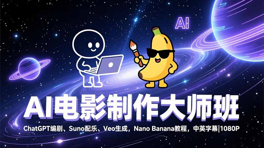 AI电影制作大师班：ChatGPT编剧、Suno配乐、Veo生成，Nano Banana教程，中英字幕|1080P客创社区-专注互联网轻资产资源整合与分享客创社区-专注互联网轻资产资源整合与分享