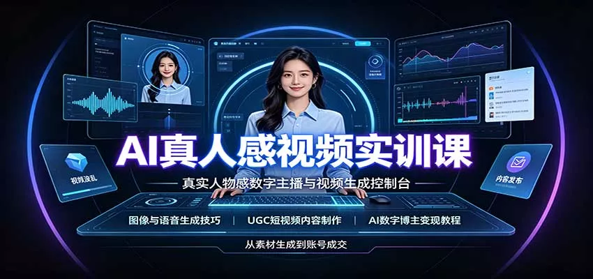 AI真人感视频实训课：图像语音生成，UGC内容制作，AI数字博主变现教程主用 -、辅助 +中赚AI网