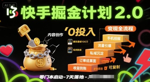 快手掘金计划2.0，快手电商变现全流程，简单可复制，0投入-客创社 - 专注互联网轻资产创业及网络项目资源整合与分享客创社-免费且强大的项目分享网站！
