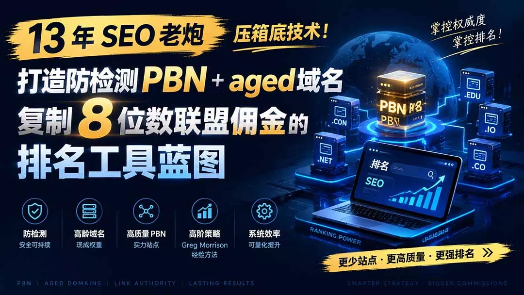 13 年 SEO 老炮压箱底技术！打造防检测 PBN+aged 域名，复制 8 位数联盟佣金的排名工具蓝图【原创双语字幕】-鱼见海资源网-免费PHP网站源码模板,插件软件网创AI智能体资源分享平台！