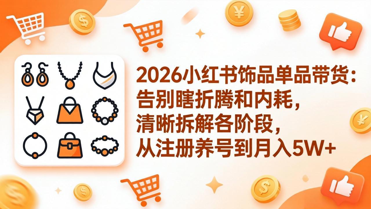 2026小红书饰品单品带货：告别瞎折腾和内耗，清晰拆解各阶段，从注册养号到月入5W+客创社区-专注互联网轻资产资源整合与分享客创社区-专注互联网轻资产资源整合与分享