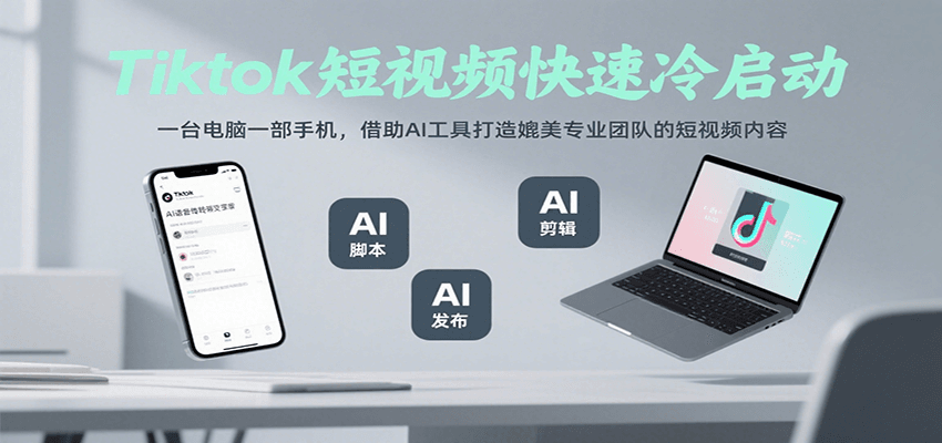 Tiktok短视频快速冷启动，一台电脑一部手机，借助AI工具打造媲美专业团队的短视频内容-客创社 - 专注互联网轻资产创业及网络项目资源整合与分享客创社-免费且强大的项目分享网站！