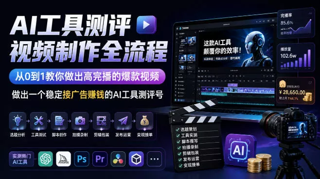AI工具测评视频制作全流程，从0到1教你做出高完播的爆款视频，做出一个稳定接广告賺钱的AI工具测评号星享资源网星享资源网
