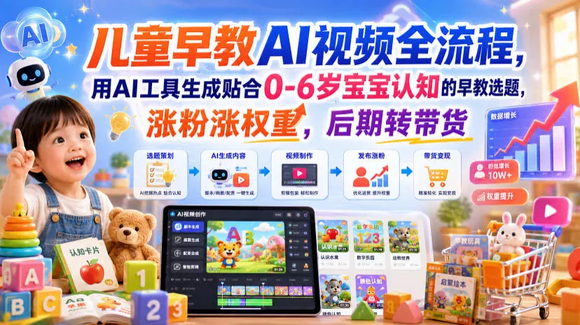 儿童早教AI视频全流程，用AI工具生成贴合0-6岁宝宝认知的早教选题，涨粉涨权重，后期转带货客创社区-专注互联网轻资产资源整合与分享客创社区-专注互联网轻资产资源整合与分享