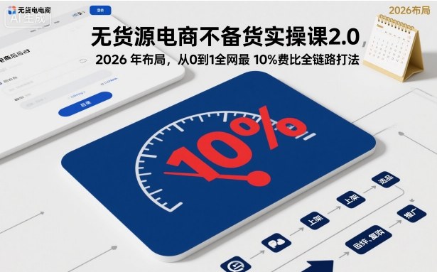 无货源电商不备货实操课2.0，2026年布局，从0到1全网最低10%费比全链路打法【更新26年4月】客创社区-专注互联网轻资产资源整合与分享客创社区-专注互联网轻资产资源整合与分享