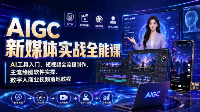 AIGC新媒体实战全能课｜AI工具入门、短视频全流程制作、主流绘图软件实操、数字人商业视频落地教程客创社区-专注互联网轻资产资源整合与分享客创社区-专注互联网轻资产资源整合与分享