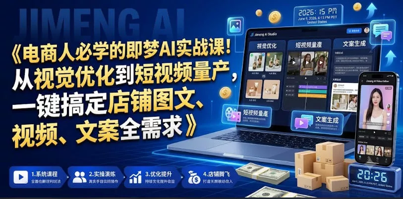 电商人必学的即梦AI实战课！从视觉优化到短视频量产，一键搞定店铺图文、视频、文案全需求客创社区-专注互联网轻资产资源整合与分享客创社区-专注互联网轻资产资源整合与分享