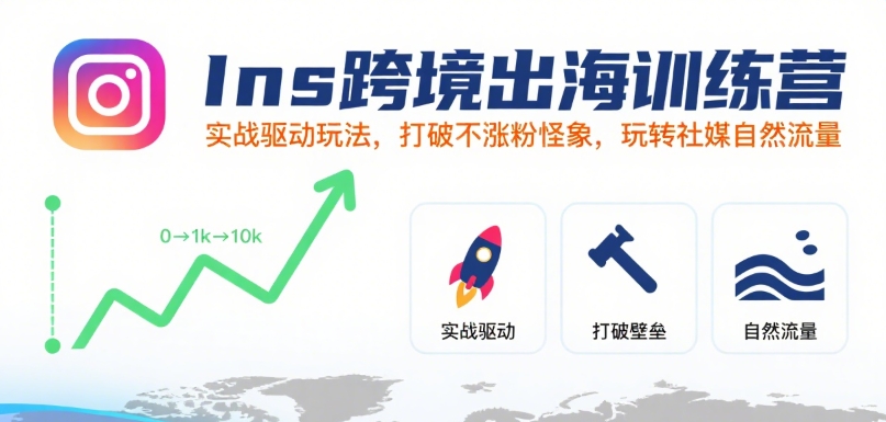 Ins跨境出海训练营，实战驱动玩法，打破不涨粉怪象，玩转社媒自然流量-客创社 - 专注互联网轻资产创业及网络项目资源整合与分享客创社-免费且强大的项目分享网站！