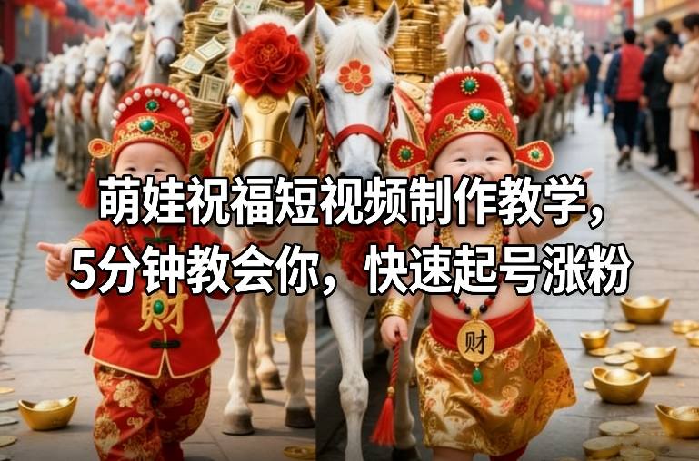 萌娃祝福短视频制作教学，5分钟教会你，快速起号涨粉主用 -、辅助 +中赚资源