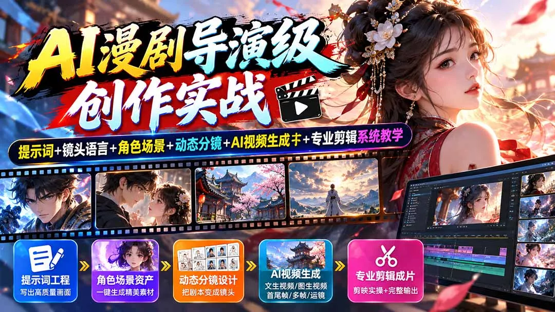 AI漫剧导演级创作实战：提示词+镜头语言+角色场景+动态分镜+A
