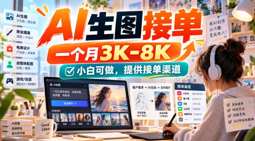 AI生图接单，一个月3K-8K，小白可做，提供接单渠道-鱼见海资源网-免费PHP网站源码模板,插件软件网创AI智能体资源分享平台！