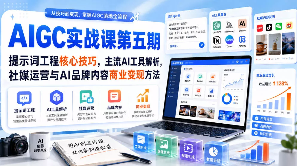 刺猬星球·AIGC实战课第五期，提示词工程核心技巧，主流AI工具解析，社媒运营与AI品牌内容商业变现方法 《鱼见海科技》-鱼见海资源网-免费PHP网站源码模板,插件软件网创AI智能体资源分享平台！