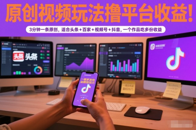 原创视频玩法撸平台收益，3分钟一条原创，适合头条+百家+视频号+抖音，一个作品吃多份收益客创社区-专注互联网轻资产资源整合与分享客创社区-专注互联网轻资产资源整合与分享