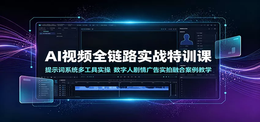 AI视频全链路实战特训课：提示词系统多工具实操，数字人剧情广告实拍融合案例教学-鱼见海资源网-免费PHP网站源码模板,插件软件网创AI智能体资源分享平台！