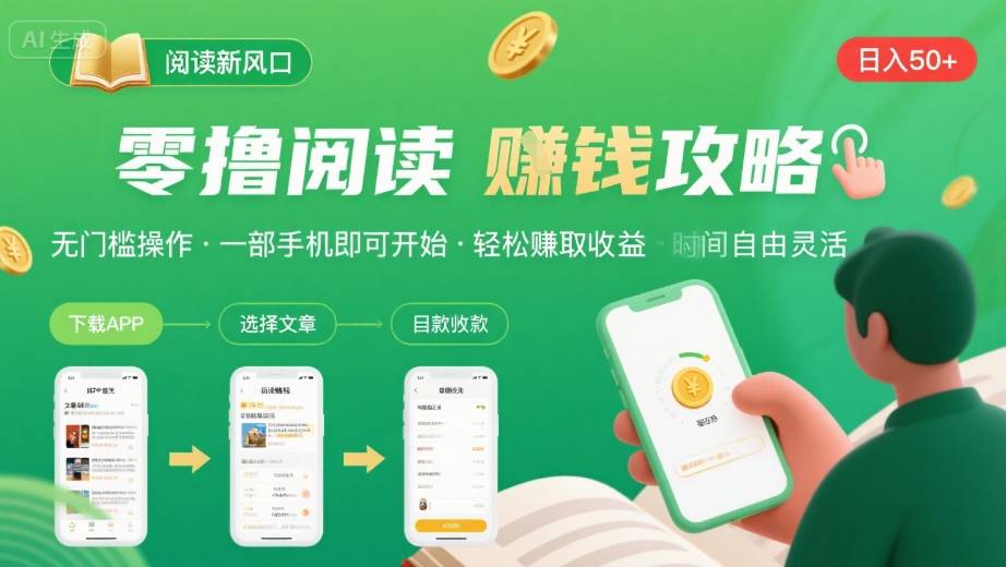 零撸阅读新风口，无门槛轻松挣，一部手机，日入 50-3张【揭秘】-客创社 - 专注互联网轻资产创业及网络项目资源整合与分享客创社-免费且强大的项目分享网站！