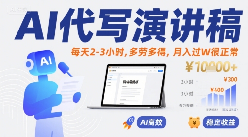 AI代写演讲稿，每天2-3小时，多劳多得，月入过W很正常-客创社 - 专注互联网轻资产创业及网络项目资源整合与分享客创社-免费且强大的项目分享网站！