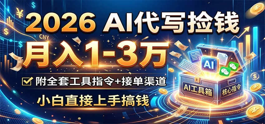 2026 AI代写捡钱，月入1-3万，附全套工具指令+接单渠道，小白直接上手搞钱客创社区-专注互联网轻资产资源整合与分享客创社区-专注互联网轻资产资源整合与分享