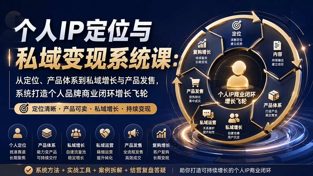 个人IP定位与私域变现系统课：从定位、产品体系到私域增长与产品发售，系统打造个人品牌商业闭环增长飞轮客创社区-专注互联网轻资产资源整合与分享客创社区-专注互联网轻资产资源整合与分享
