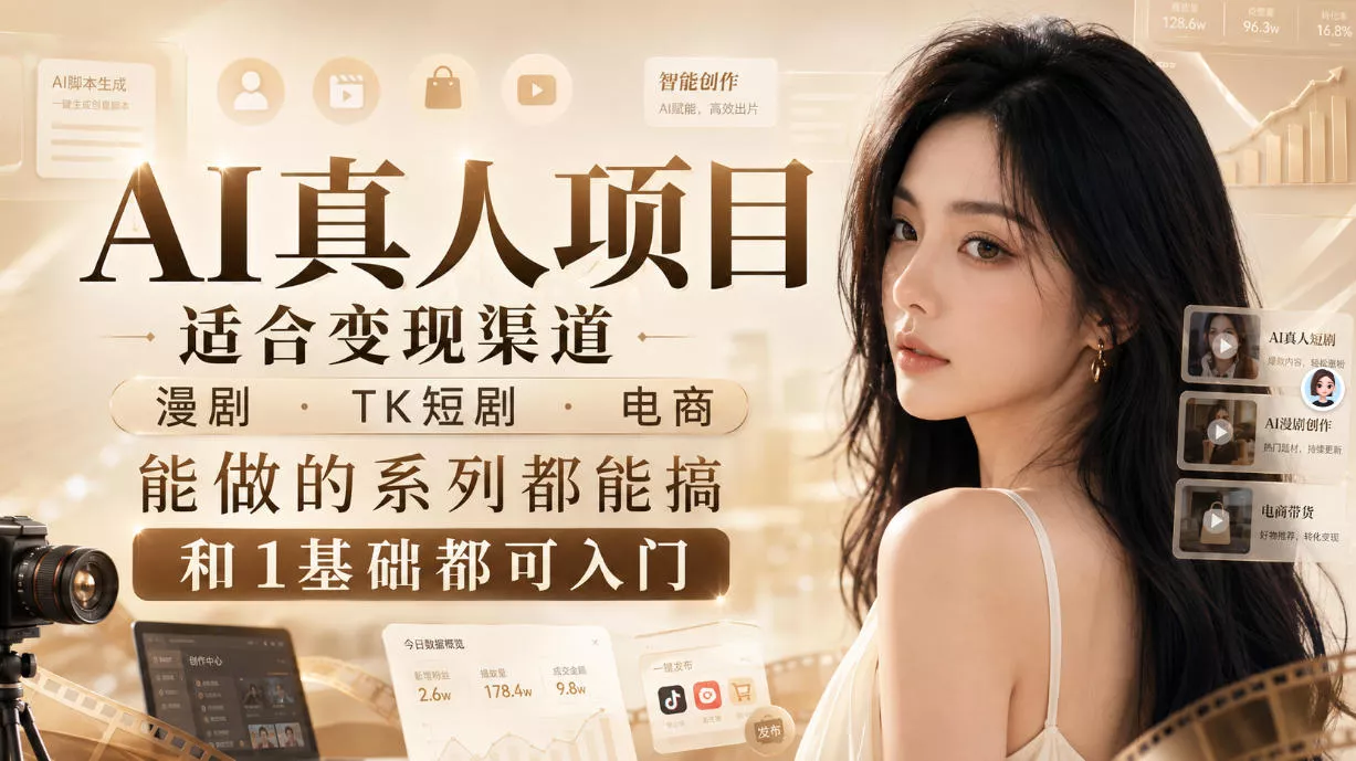 AI真人项目，适合变现渠道，漫剧，TK短剧，电商，能做的系列都能搞，0和1基础都可入门客创社区-专注互联网轻资产资源整合与分享客创社区-专注互联网轻资产资源整合与分享