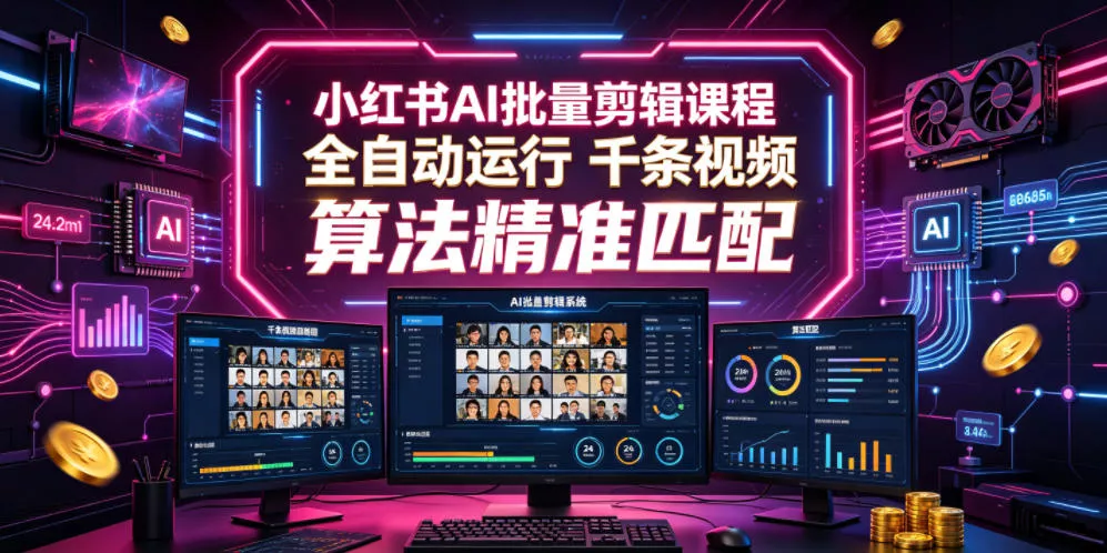 小红书AI批量剪辑课程，24小时全自动运行，解放双手专注运营，千条视频批量处理，小红书算法精准匹配客创社区-专注互联网轻资产资源整合与分享客创社区-专注互联网轻资产资源整合与分享