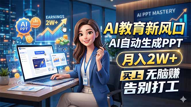 AI教育新风口，AI自动生成PPT，月入2W+，无脑赚，告别打工客创社区-专注互联网轻资产资源整合与分享客创社区-专注互联网轻资产资源整合与分享