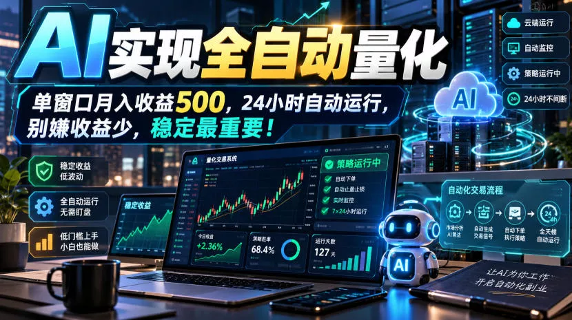 AI实现全自动量化，单窗口月入收益500，24小时自动运行，别嫌收益少，稳定最重要！【揭秘】客创社区-专注互联网轻资产资源整合与分享客创社区-专注互联网轻资产资源整合与分享