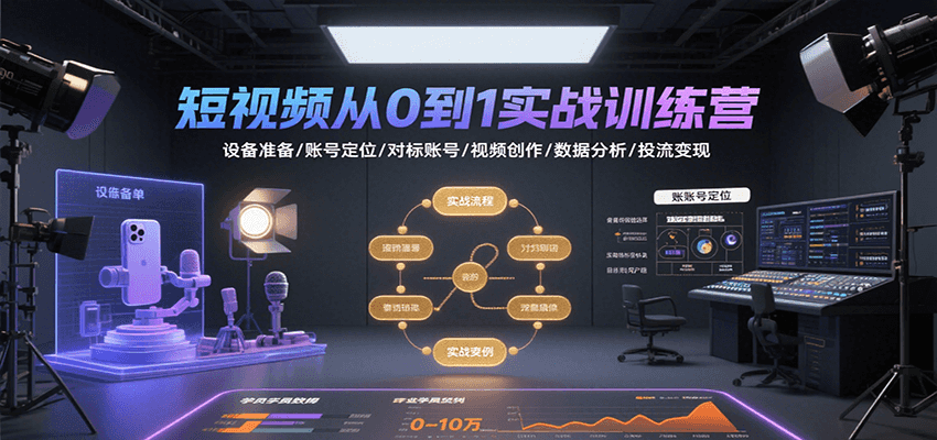 短视频从0到1实战训练营：设备准备/账号定位/对标账号/视频创作/数据分析/投流变现-客创社 - 专注互联网轻资产创业及网络项目资源整合与分享客创社-免费且强大的项目分享网站！