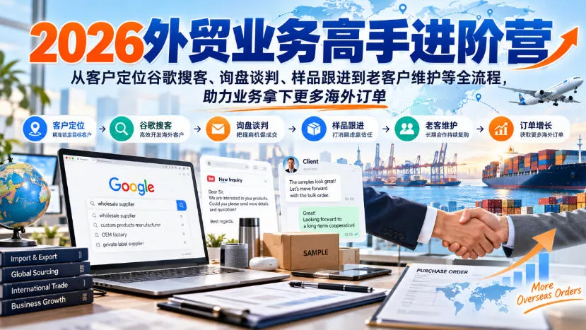 2026外贸业务高手进阶营，从客户定位谷歌搜客、询盘谈判、样品跟进到老客户维护等全流程，助力业务拿下更多海外订单 《鱼见海科技》-鱼见海资源网-免费PHP网站源码模板,插件软件网创AI智能体资源分享平台！