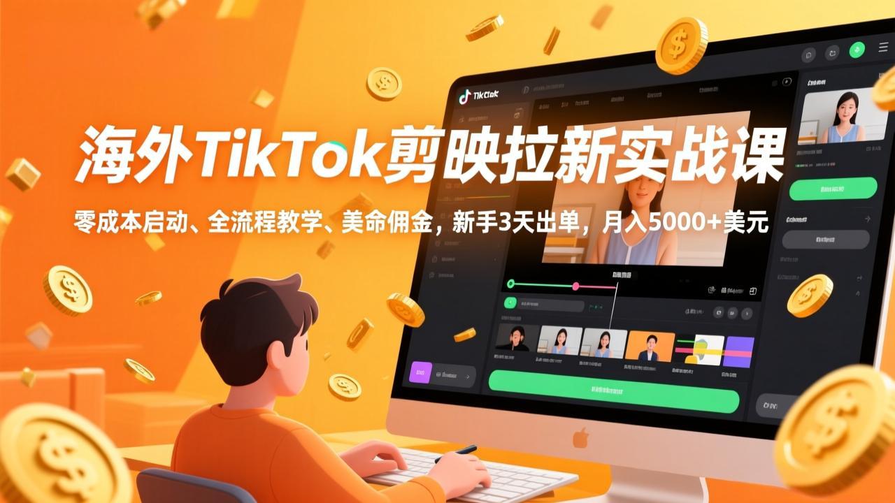 海外TikTok剪映拉新实战课，零成本启动、全流程教学、美金佣金，新手3天出单，月入5000+美元客创社区-专注互联网轻资产资源整合与分享客创社区-专注互联网轻资产资源整合与分享