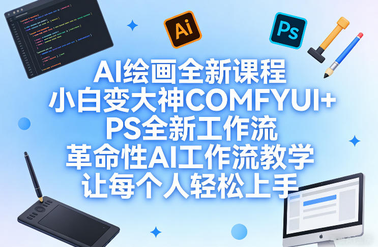 AI绘画全新课程，小白变大神COMFYUI+PS全新工作流，革命性AI工作流教学，让每个人轻松上手客创社区-专注互联网轻资产资源整合与分享客创社区-专注互联网轻资产资源整合与分享